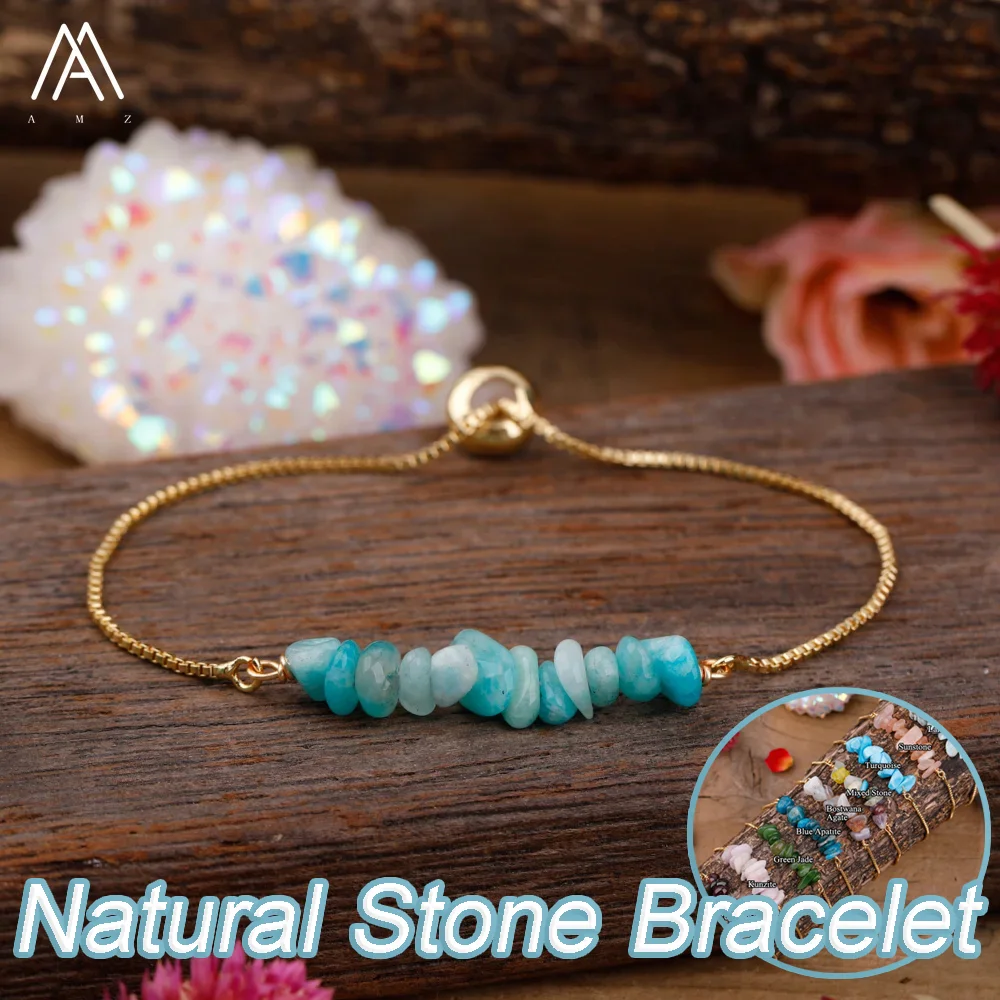 Pulsera de Estilo Étnico Bohemio, Pulsera de Amazonita Natural, Gema de Aura Curativa, Pulsera de Cadena Dorada, Joyería para Mujer, Regalo de Joyería