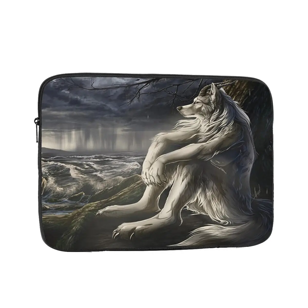 Emo White Wolf Sitting Sad Meme Notebook Laptop Bag Case Pouch 10 12 13 15 17 Inch Notebook Tablet Shockproof Case Bag