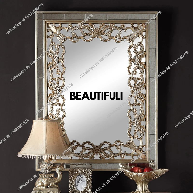 

Зеркало для прихожей в европейском стиле, настенное подвесное декоративное зеркало, фоновая стена, антикварное серебряное зеркало с цветком