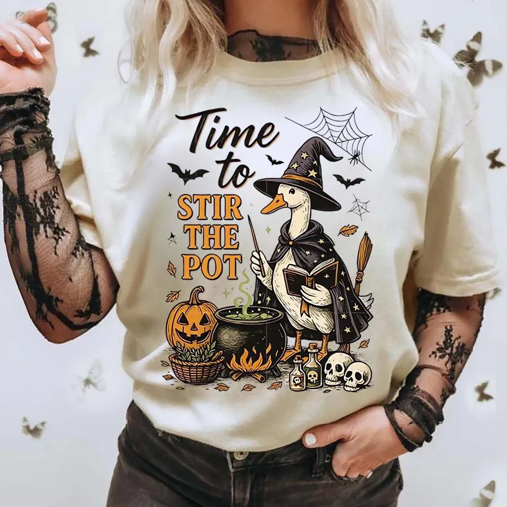 

Magic Cute Goose Printed Cute Casual Basic T-Shirt Halloween Women's Autumn Top Clothing Fashion Women's Short Sleeve T-Shirt
