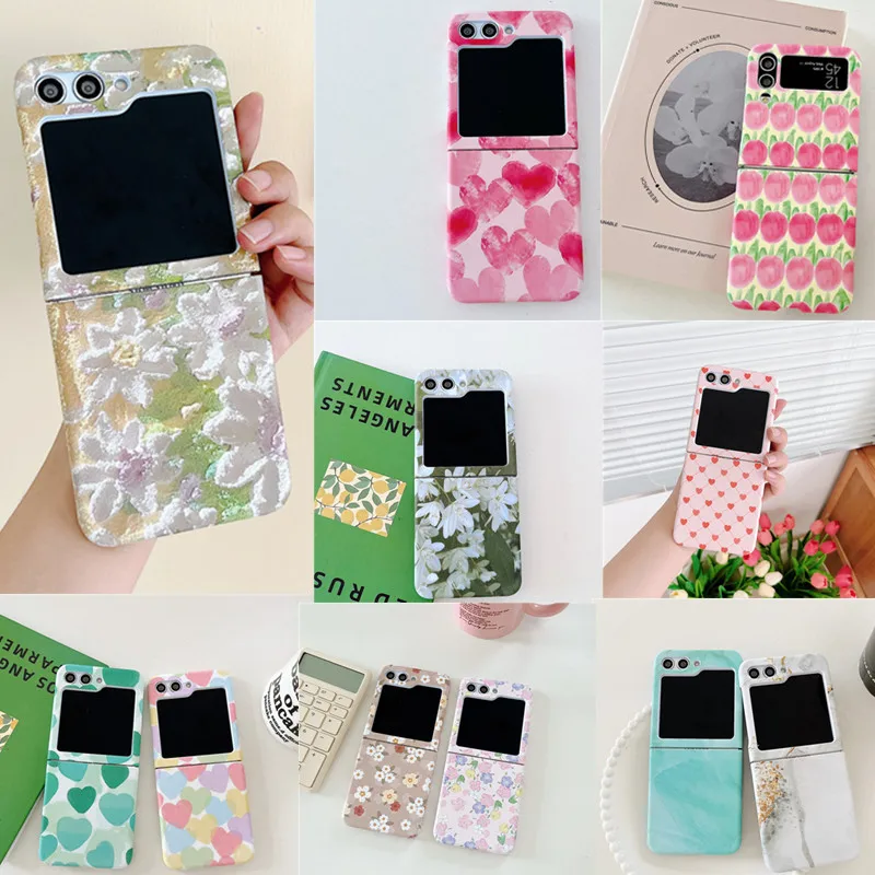 Ins Korean Fashion Flower PC Phone Case For Samsung Galaxy Z Flip 5 Case For Galaxy Z Flip 4 Cover Z Flip 3 Capa Z Flip5 Case