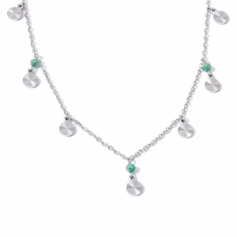 NiNice Stainless Steel Necklace Fashion Design Green Crystal High-quality Selection Jewelry Gifts Personalized Wholesale