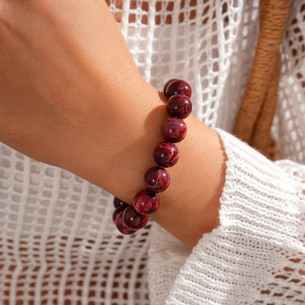 Women's Retro Elastic Round Bead Chokers & Bracelets Set