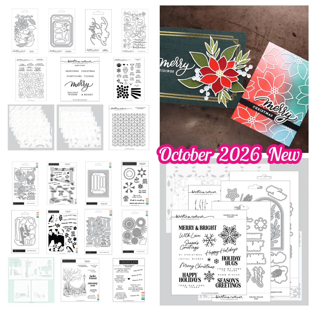 Oktober 2026 Neue Beeren und Blätter Blumenmuster mit Weihnachtsstern-Intarsien Weihnachten Winter Concord&9th Stanzformen Stempel Scrapbook DIY Bastelarbeiten
