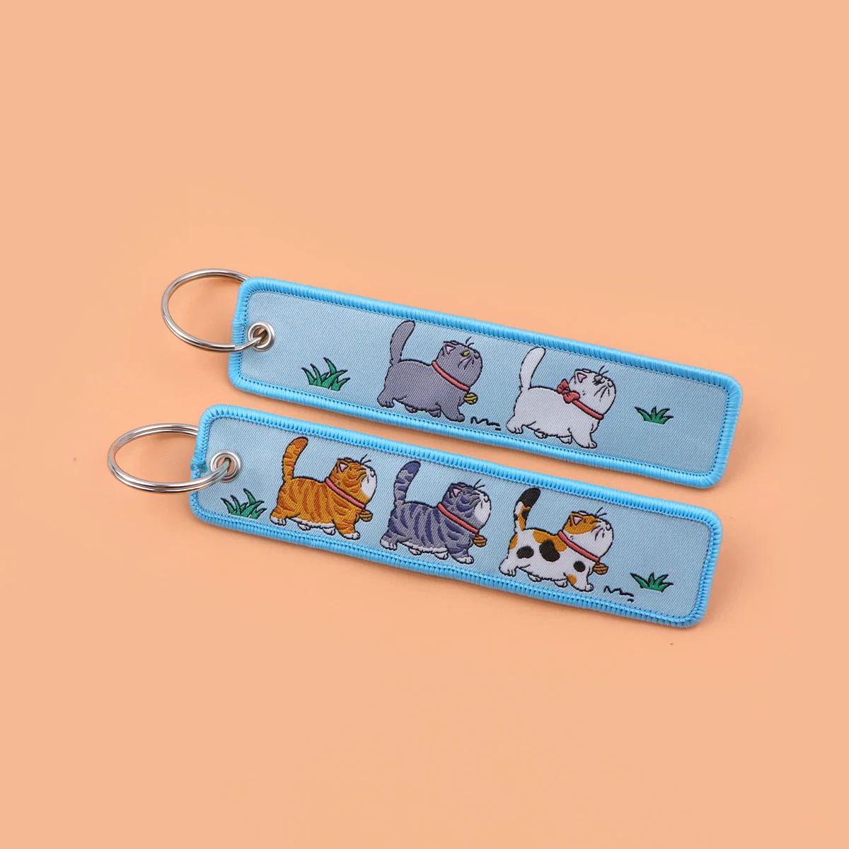 Arrogant Cats Embroidery Key Fob Blue Keyring For Motorcycles Cars Backpack Keychain Accessories  Fashion Gifts for Friends