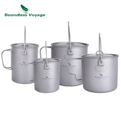 Boundless Voyage Titanium Cup with Lid Folding Handle Outdoor Camping Mug Pot Drinkware 200ml 500ml 750ml 1250ml