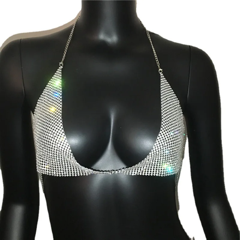 Women's Body ExaggEratEd Rhinestone Bikini Chest Chain Sexy Nightclub Hanging Neck Strap Bra