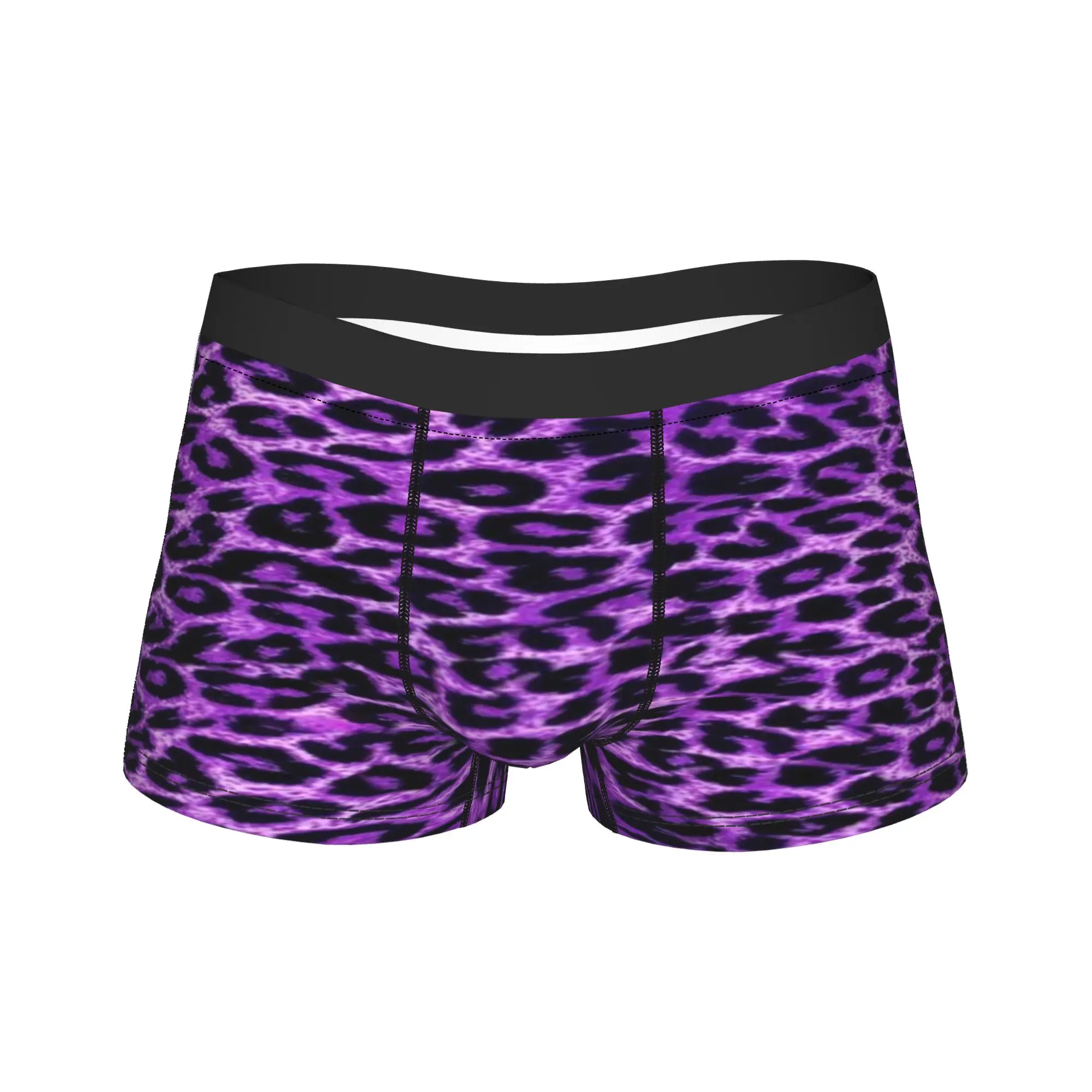 Purple Leopard Boxer Shorts Animal Pouch Underwear Quality Design Boxer Brief Classic Male Underpants Plus Size