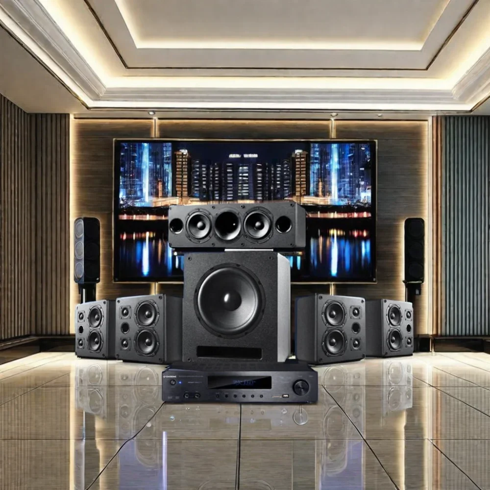 2024 New H5 Home Theatre Audio Kit Lacquer Private Cinema Speakers Subwoofer Piano Black Piano Black Home Systems 5.1/7.1 Wooden