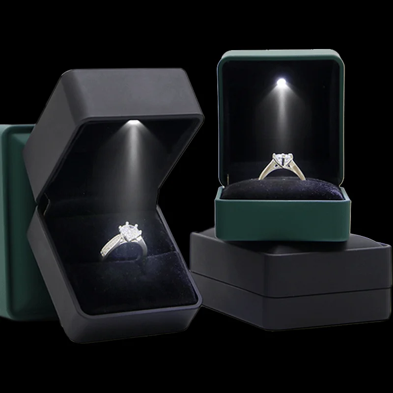 Boîte à bijoux à LED pour bague, collier, bague de fiançailles, vitrine d\'emballage de coffret cadeau avec étuis de rangement légers, vente en gros