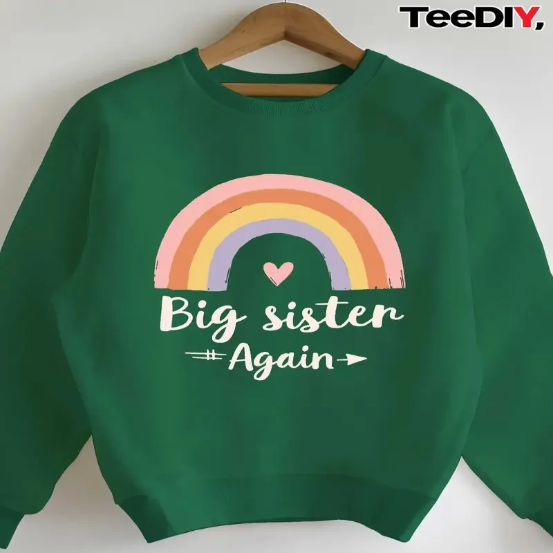 Winter Fall Women Plus Size Sweatshirt Rainbow And Heart Big Sister Again Print Long Sleeve Round Neck Streetwear Trendly