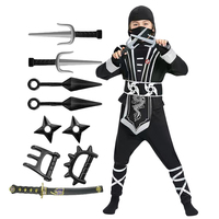 Boy  Ninja Costume Masked Warrior Outfit Cartoon Hero Halloween Party Performance Costume Includes Ninja Toy Knife Birthday Gift