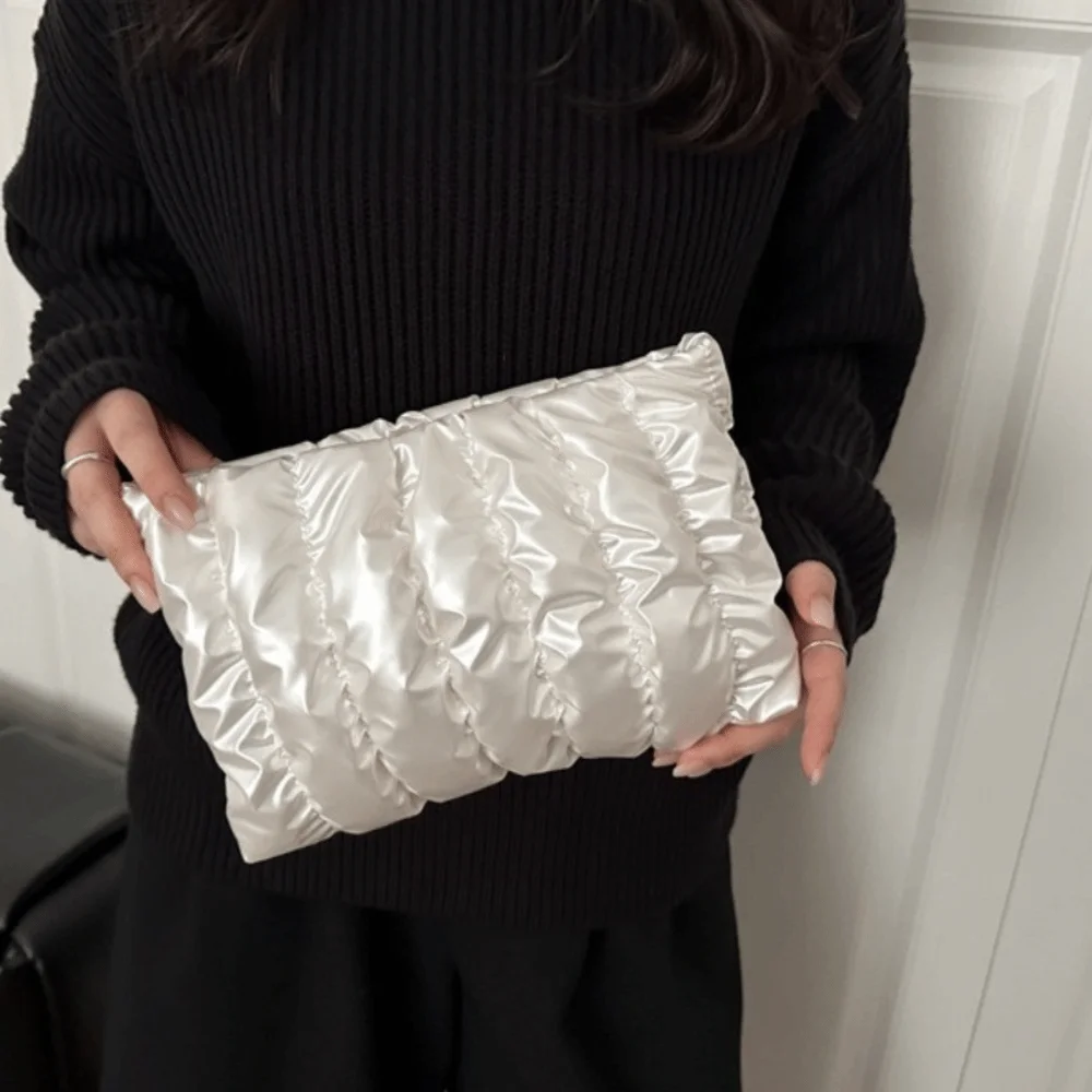 

Elegant Quilted Cosmetic Bag Space Cotton Large Capacity Puffer Makeup Clutch Purse wrinkle Soft Toiletry Storage Organizer Gift