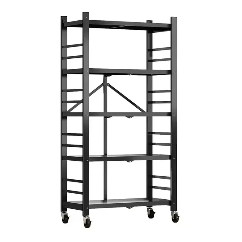for Multifunctional Foldable 4 Layer Kitchen Cabinet Storage Rack Metal Steel with Wheels