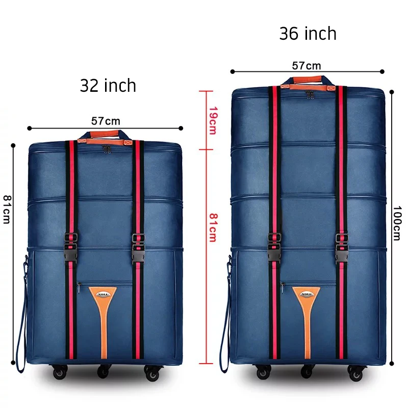Kmikli 바퀴 달린 접이식 여행 가방, 옥스포드 방수, 대형 해외 이동 롤링 수하물, 에어 캐리어 백, 32 인치, 36 인치