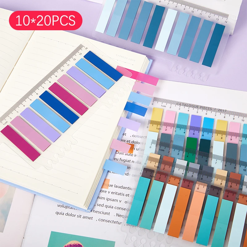 10*20pcs transparente Index notizen Papier Büro Schul bedarf Briefpapier kleine rechteckige fluor zierende Aufkleber Streifen klebrig