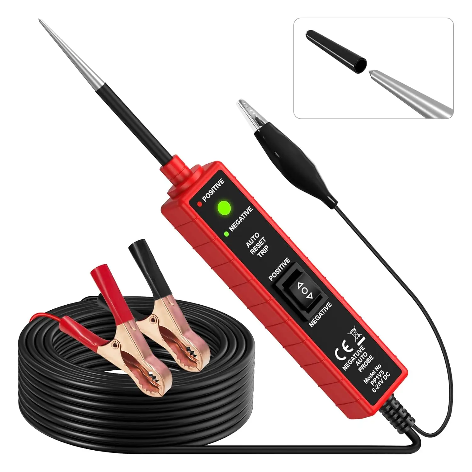 Probador de sonda de circuito de alimentación, luz de prueba de CC de 6V-24V, localización de cortocircuito automotriz, probador eléctrico automático de 12V