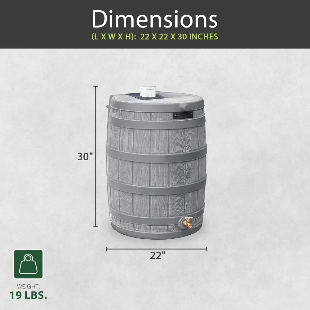 50 Gallon Rain Wizard Outdoor Water Storage Tank with Brass Tap for Home Rainwater Collection