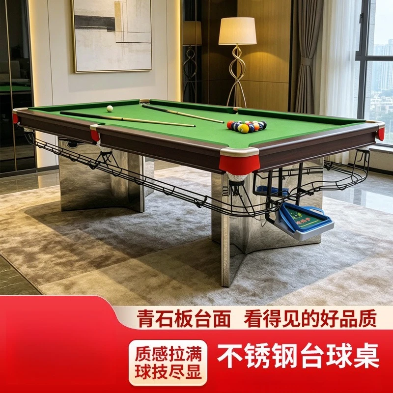 Stainless steel leg billiard table marble high-end villa indoor American black eight or nine balls indoor household billiards