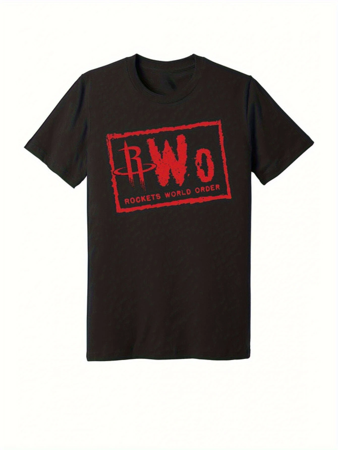 تي شيرت برسومات World Order الجديدة - قماش مرن صغير مطبوع عليه ختم أحمر متعثر، مقاس عادي وأكمام قصيرة، ملابس غير رسمية #1