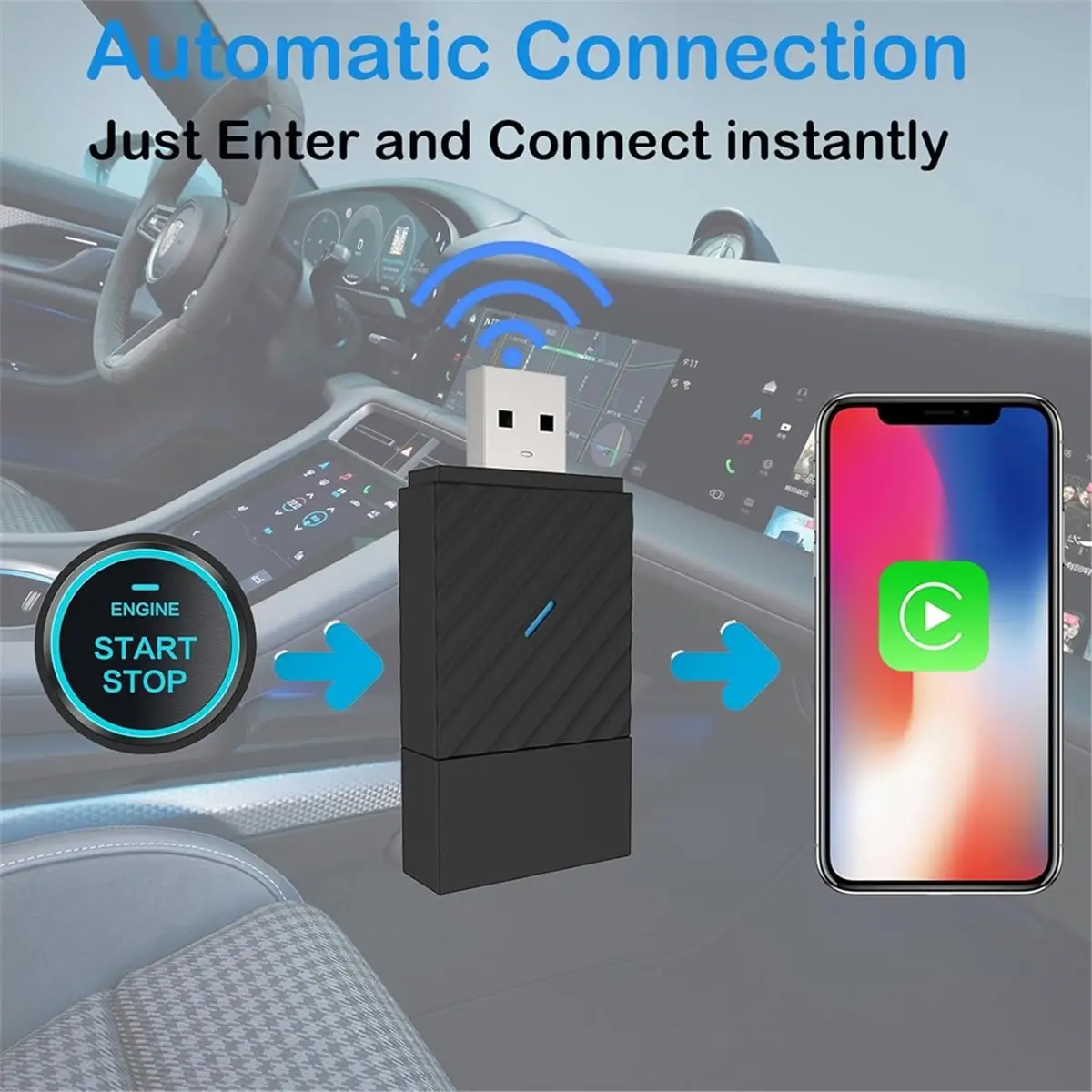 

Stable- Wireless CarPlay Adapter, Convert Wired to Wireless, Plug&Play USB A/Type C for Cars That Built-in Wired Car Play