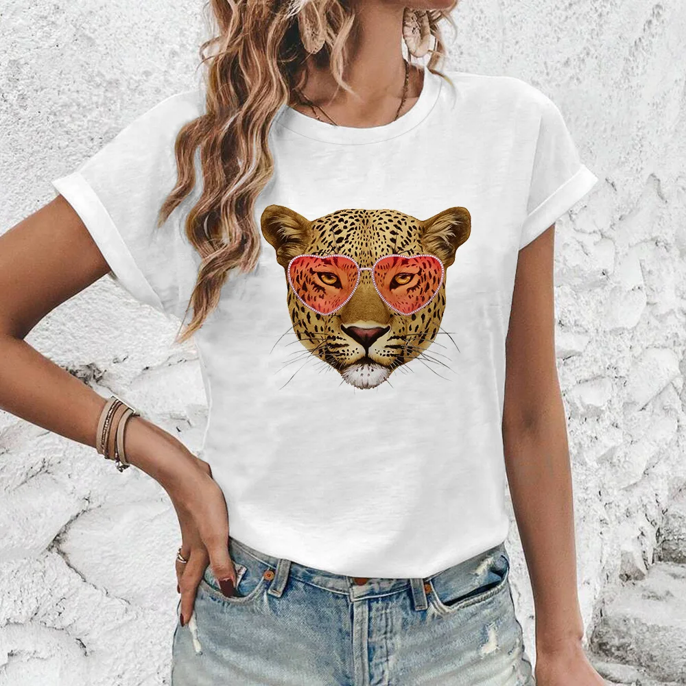 Trendy And Cool Design Panther Printed Women\'s Simple Short Sleeved T-shirt 2024 Young And Comfortable Summer O-neck Casual Top