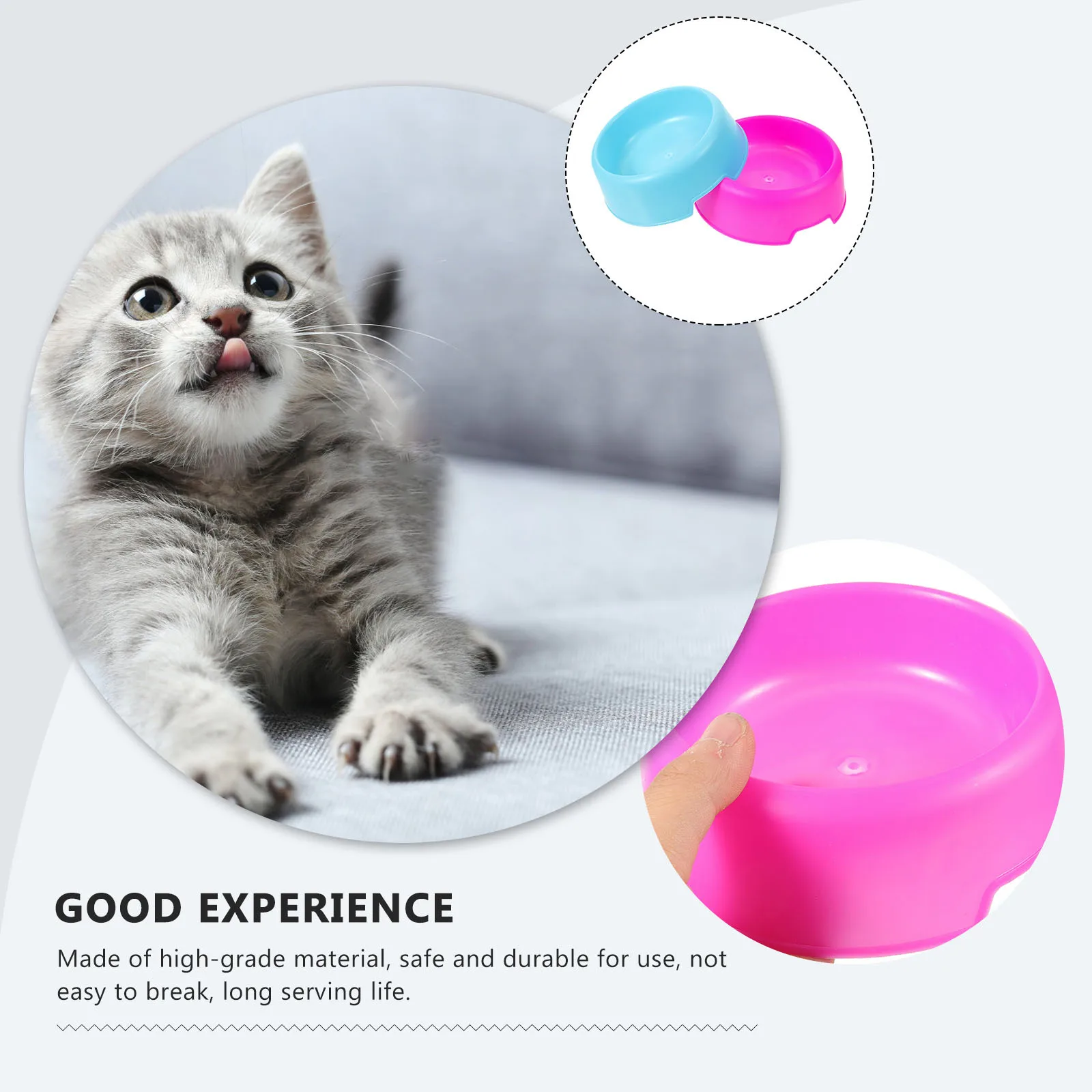 

2Pcs Cute Plastic Pet Bowl Round Cats Stable Base Easy to Clean Large Capacity Dog Bowl Puppy Feeder