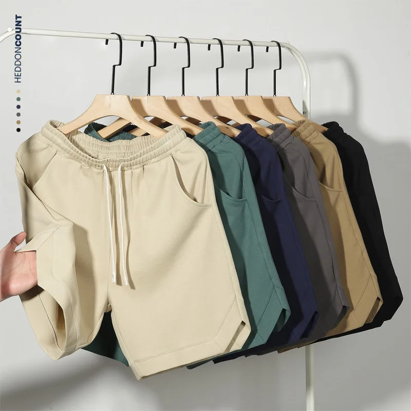 

Men's Japanese Fashion 260g Cotton Vintage Solid Color Shorts Casual Trendy Wide Leg Loose Sports Sweatshirts Pants Knee Length