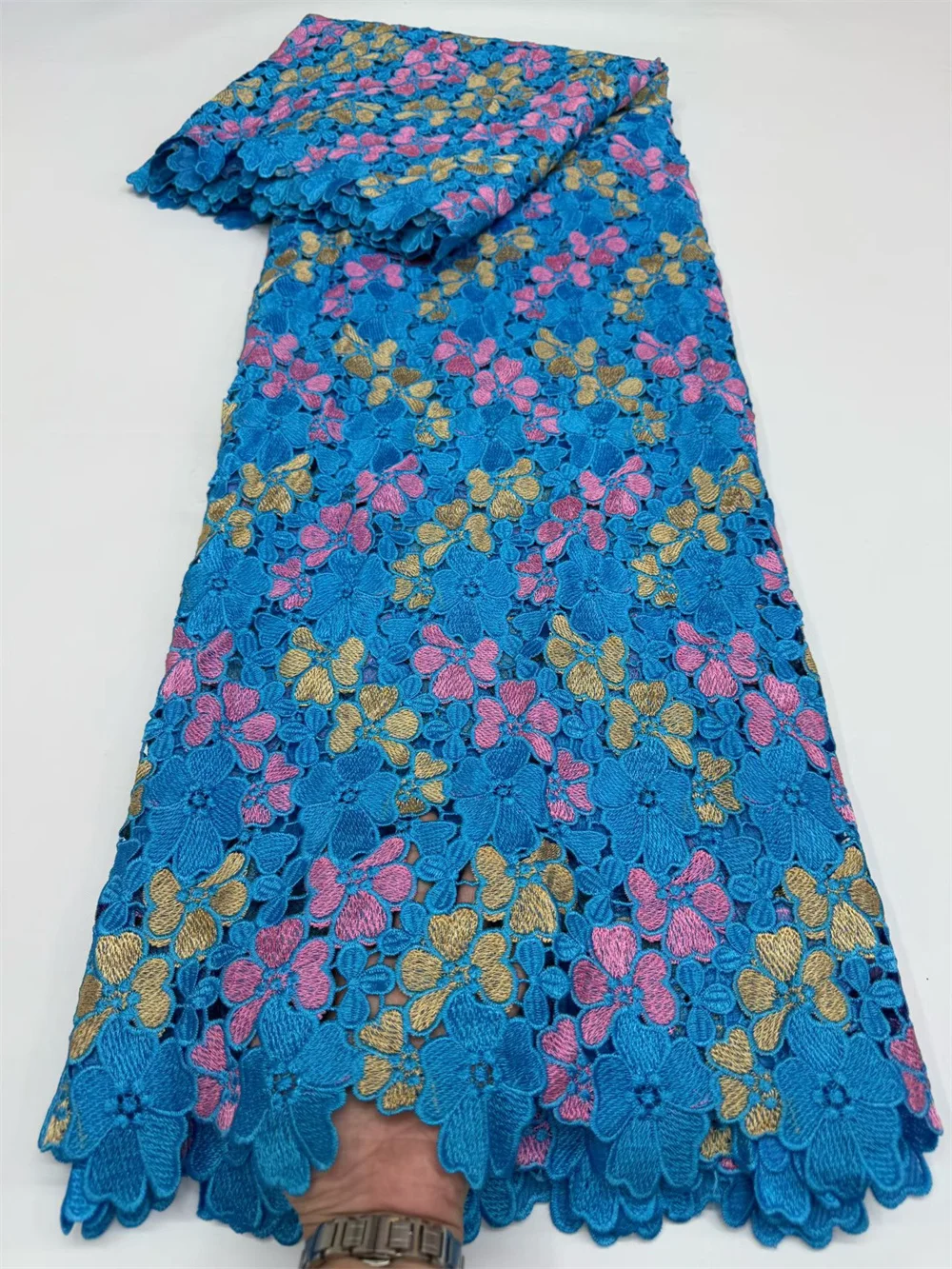 

Нигерийское французское водорастворимое кружево, африканский трехцветный гипюровый шнур, кружевная ткань для женщин, праздничное платье, высокое качество, 5 ярдов H171-1