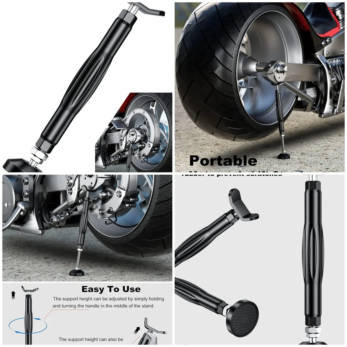 

Портативная подставка для мотоцикла для очистки и обслуживания цепи колес, включает в себя тормозную пряжку