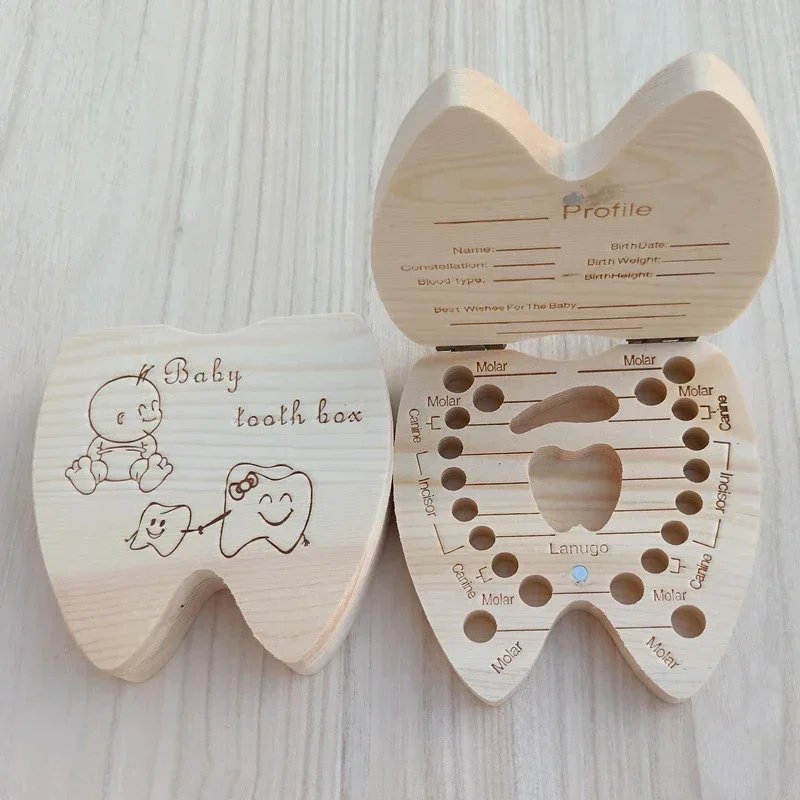 Scatola per denti da latte inglese/russo/francese/spagnolo organizzatore per denti da latte in legno stoccaggio ragazzi ragazze souvenir per bambini regalo