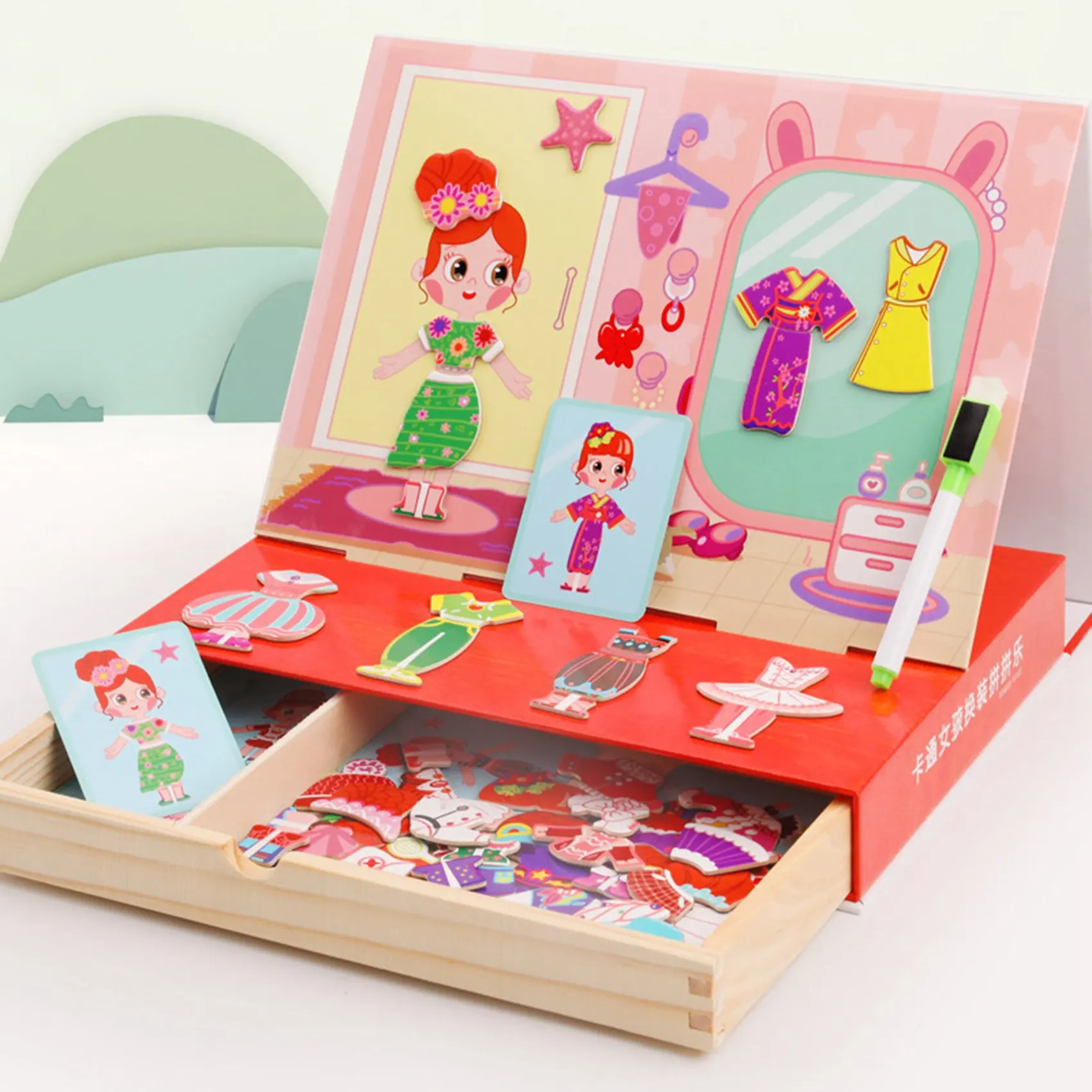 Magnetic Cartoon Girl Change Clothes Game Wooden Dressing Jigsaw Kids Puzzles Drawing Board Learning Educational Toys