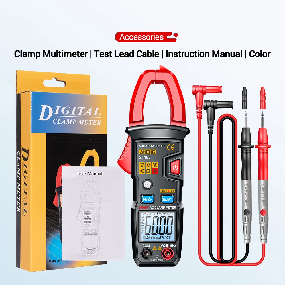 ANENG ST181 Digital Clamp Meter DC/AC Current 4000 Counts Multimeter Ammeter Voltage Tester Car Amp Hz Capacitance NCV Ohm Test