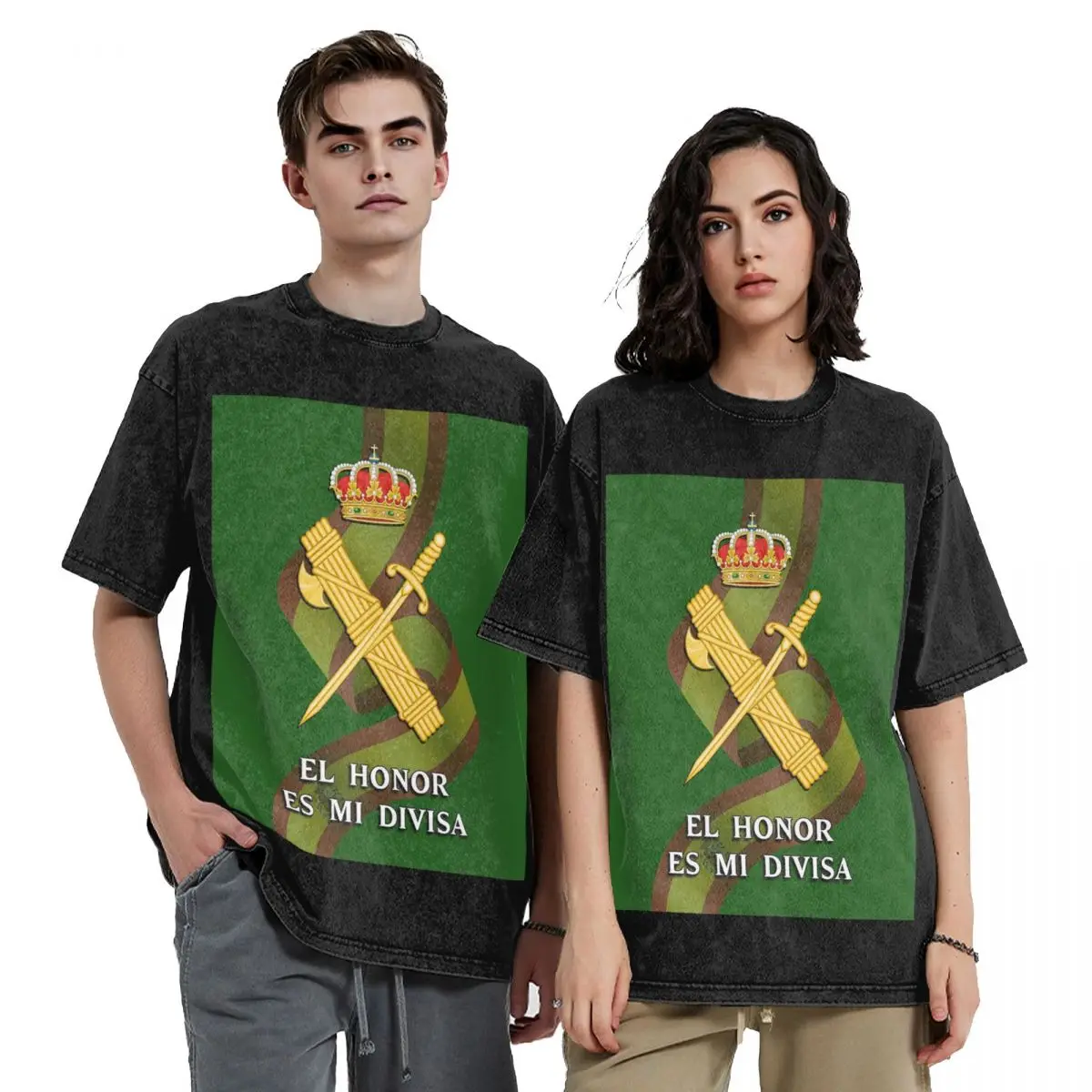 Spanish Guard Civil Spain Flag Washed T Shirts Harajuku Short Sleeve Hip Hop T-Shirt Streetwear Tops Tees for Men Women