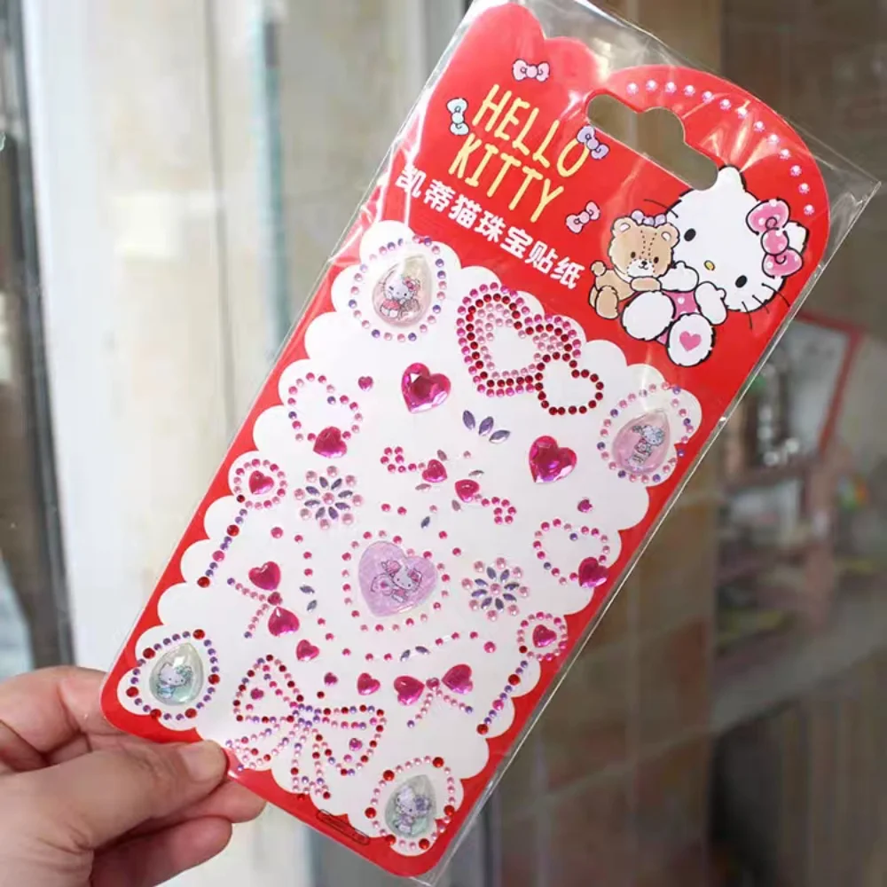 Genuine Sanrio Rhinestones Sticker Cartoon Hello Kitty Diy Craft Stickers Mobile Phone Laptop Decorative Decals Girl Gift