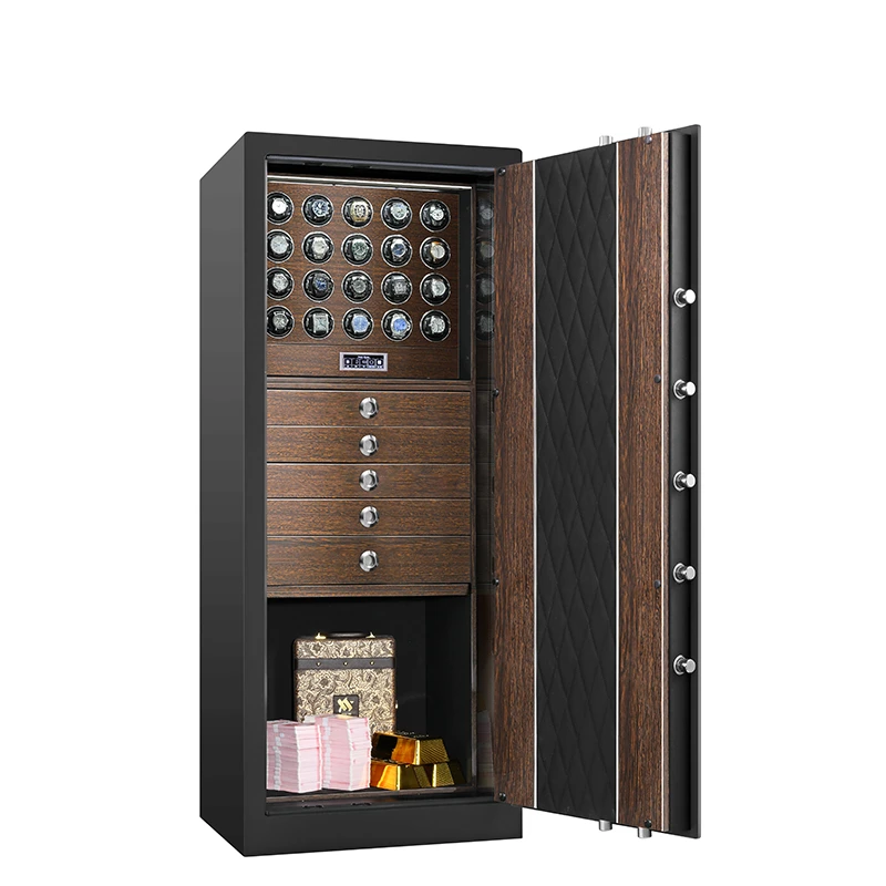 Luxury Watch Winder Safe Cabinet Solid Wood Box Anti-theft LCD Touch Screen Leather Jewelry Strongbox With Fingerprint unlock