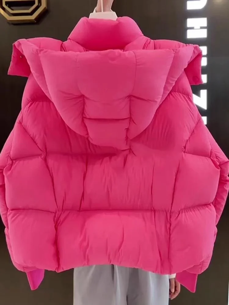 

Popular Pink Hooded Cotton Jacket Women's Winter Thickened Warm Short Cotton Coat Korean Style Zipper Closure Long Sleeve Loo...