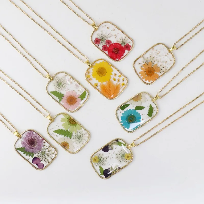 

Ожерелья с подвесками из натуральных сушеных цветов, ручная работа, эпоксидная смола, натуральный цветок ромашки, ожерелья с подвесками, оптовая продажа, цветочные ожерелья