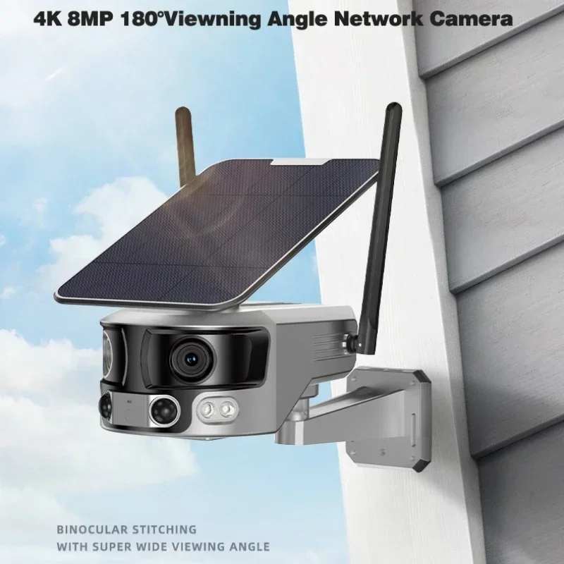 Dual Lens Ultra Wide Angle Full Color 4K Solar Panel Power Outdoor Lte 4g Sim Card Surveillance Security CCTV Solar Camera
