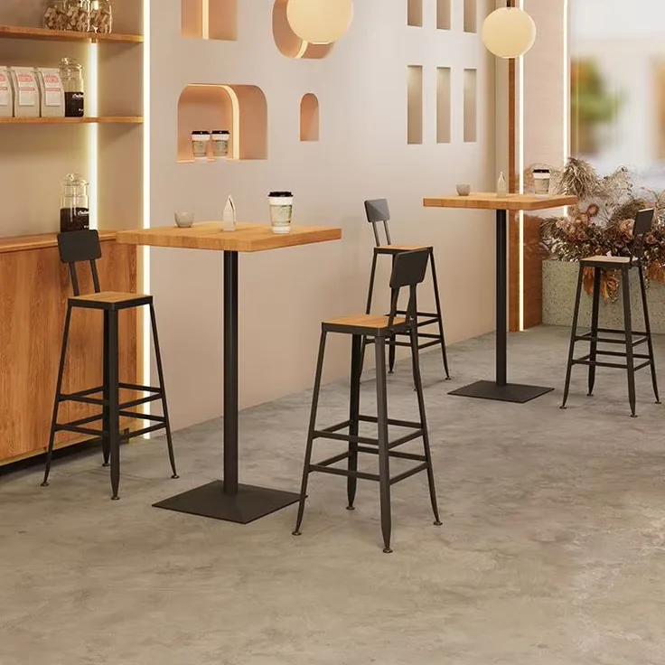 Interior Wooden Metal Restaurant Coffee Dinner Restaurant Bar Table Simple Fast Food Restaurant H Commercial Furniture