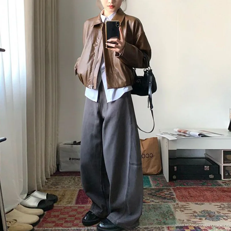 Brown Leather Jacket Women's New Jacket for Autumn 2025 High-end Short Short Jacket Is Popular This Year