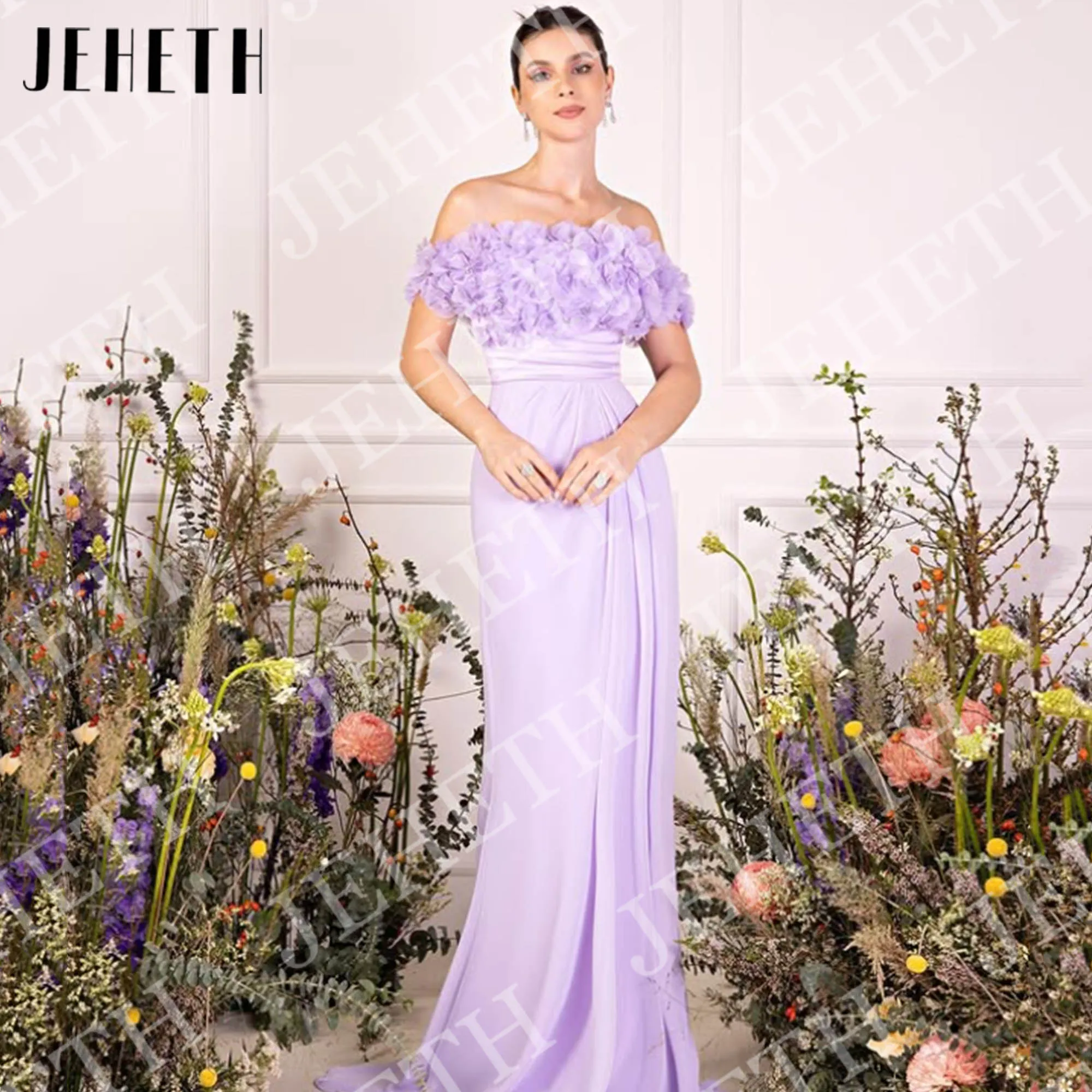 

JEHETH Вечерние платья русалки с открытыми плечами, атласные вечерние платья банкетное платье с 3D цветочным принтом индивидуальные платья элегантные платья Вечерние платья русалки с плечом Сатиновые платья вечеринки 3