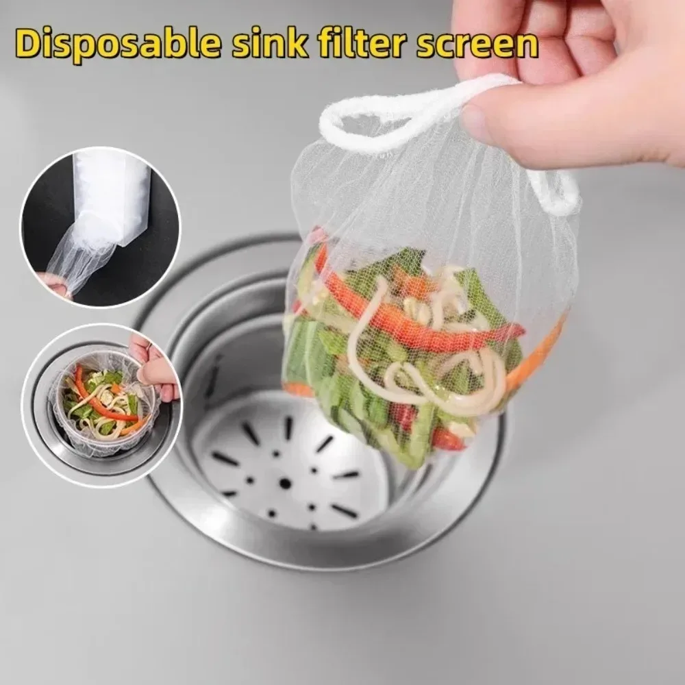 2026 200/100 unidades Bolsas de malla desechables para filtro de fregadero, colador de fregadero de cocina, bolsa de basura antiobstrucción para orificio de drenaje, red de limpieza para coladores