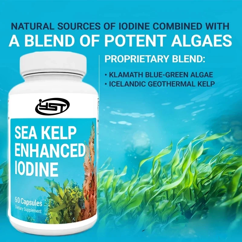 Seaweed enhanced iodine -200 micrograms high-quality iodine seaweed mixture including blue-green algae and kelp -60 capsules