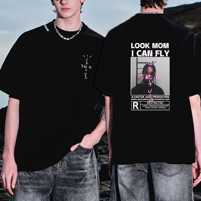 

Cactus Jack LOOK MOM I CAN FLY printed T shirt Men Women High Quality Cotton Hip Hop Short Sleeve T-shirts plus size tops Unisex