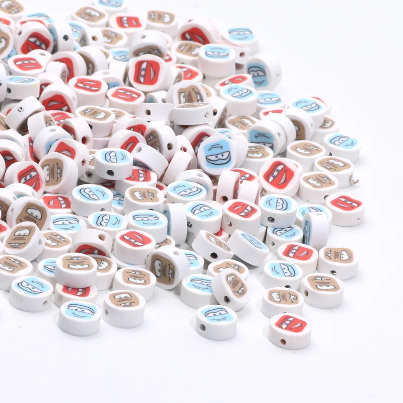 20pcs Cartoon Smiling Face Polymer Clay Beads For Making Bracelet Necklace Phone Chain Loose Spacer Bead Jewelry Diy Accessories