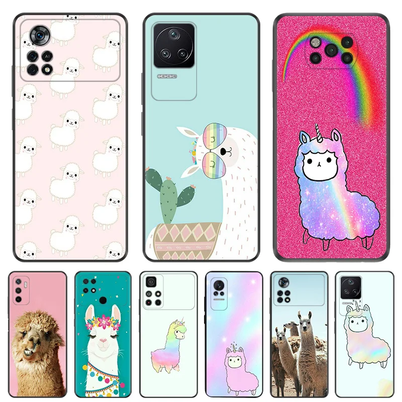 Cute Alpaca Llama Silicone Black Phone Cases for Xiaomi Xiaomi Mi Poco X5 Pro C55 C50 C40 X4 X3 M4 M3 NFC M5 F4 F3 GT F1 Cover