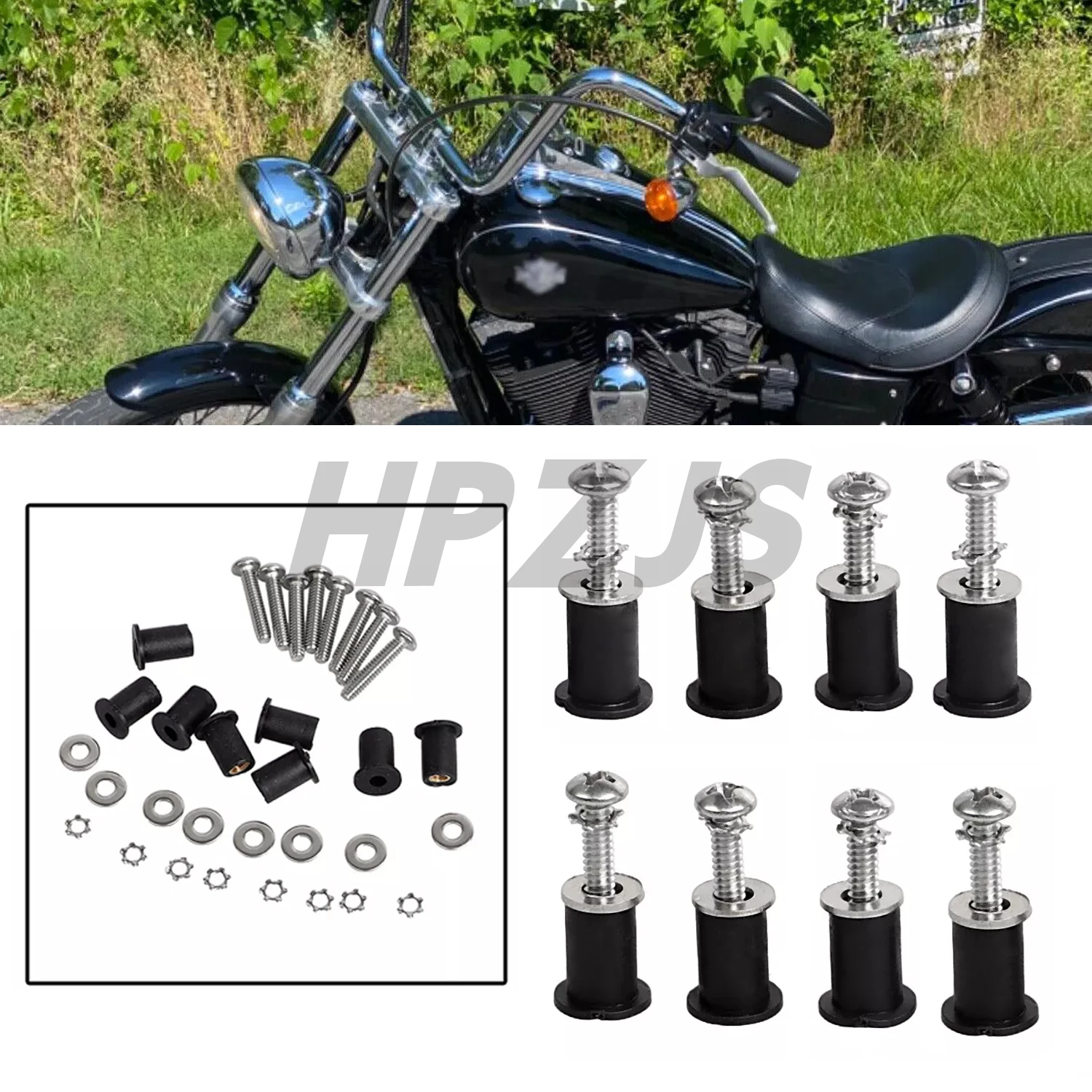 

For Harley Davidson Motorcycle Accessories 8 PCS Stainless Steel Screws & Rubber Well Nut Headlight Bucket Nacelle Nut Kit