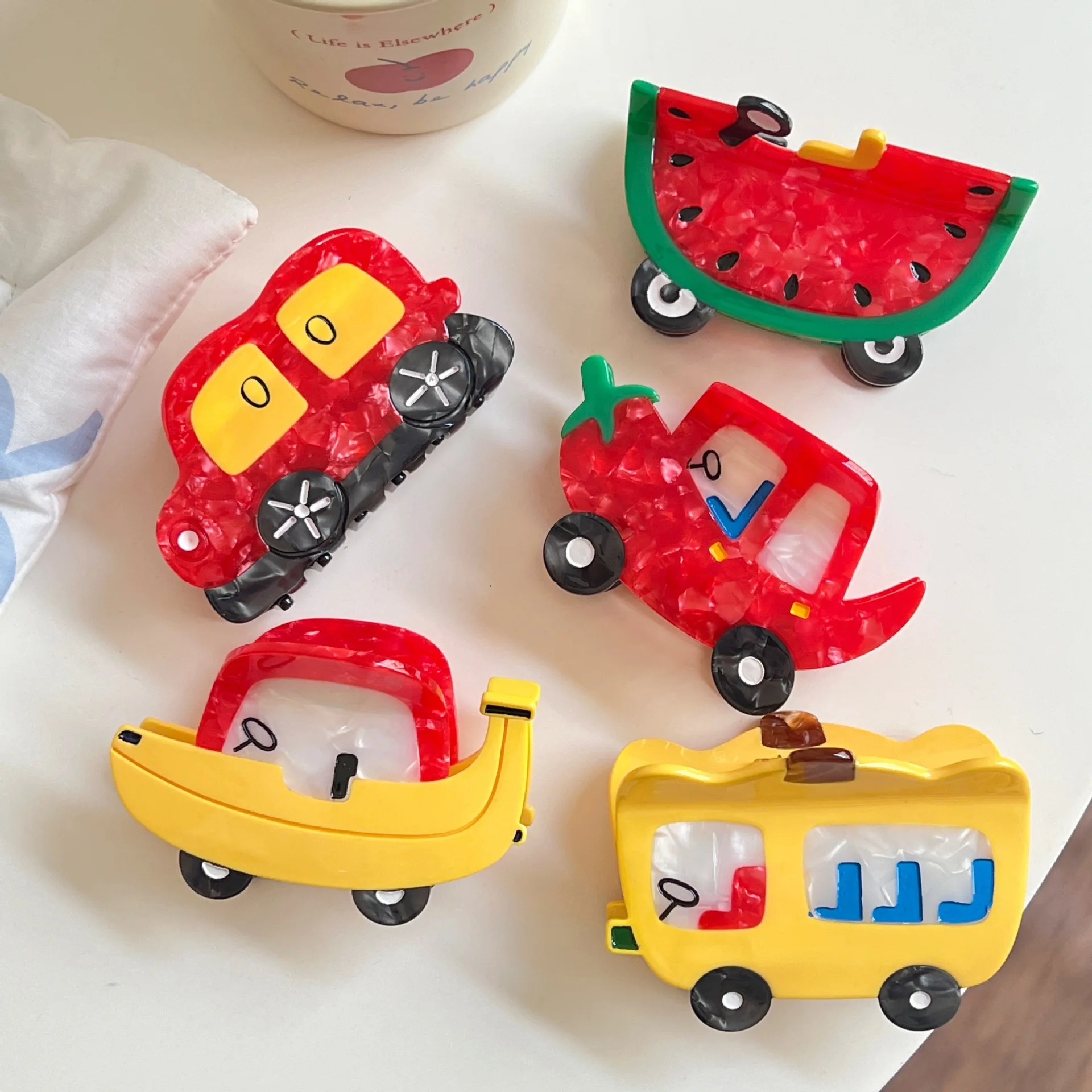 

Creative Cartoon Fruit Car Hair Clips Acetate Fun Red Grab Hair Clip Cute Shark Clip Claw Clip Hair Accessories for Women Girls