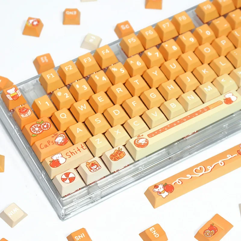 

Orange Bear Personalized Keycaps Gaming Keyboard PBT Heat Sublimation Cherry Key Cap for Mechanical Keyboard 61/87/96/98/104/108